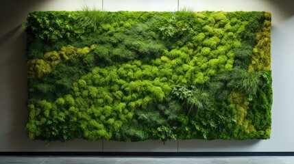 Green moss wall panel. Generative AI