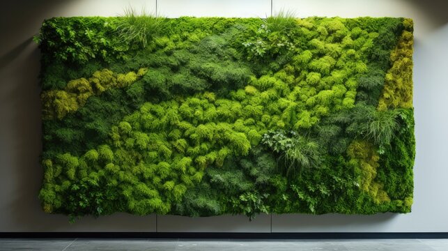 Green moss wall panel. Generative AI