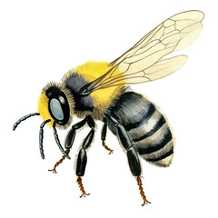 AI-Generated Watercolor Bee Clip Art Illustration. Isolated elements on a white background.	