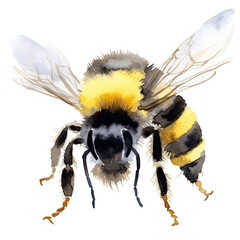 AI-Generated Watercolor Bee Clip Art Illustration. Isolated elements on a white background.	