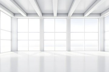 Heller, leerer Raum mit Fenstern, Interior-Design, erstellt mit generativer KI - 725344187
