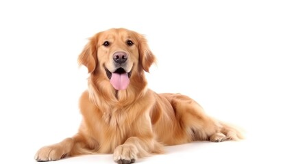 Smiling Golden Retriever Lying Down in a Peaceful Pose - Generative AI