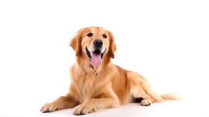 Smiling Golden Retriever Lying Down in a Peaceful Pose - Generative AI