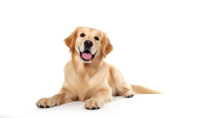 Smiling Golden Retriever Lying Down in a Peaceful Pose - Generative AI