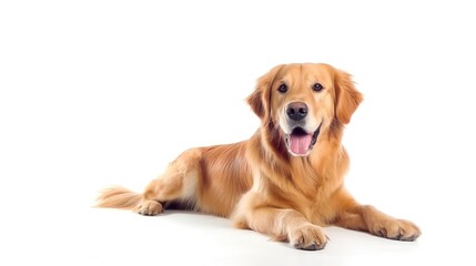 Smiling Golden Retriever Lying Down in a Peaceful Pose - Generative AI