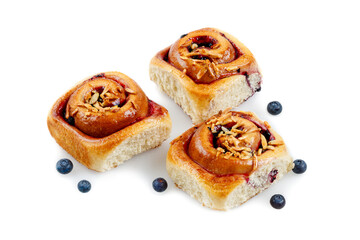 Blueberry cinnamon roll isolated white background