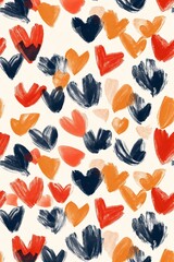 Colorful handpainted pattern with hearts. Valentines day concept