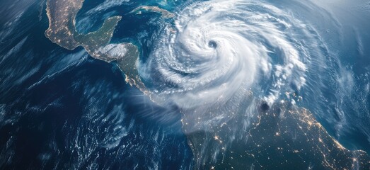 Hurricane Approaching the American Continent Visible Above the Earth | a View from The Satellite - obrazy, fototapety, plakaty