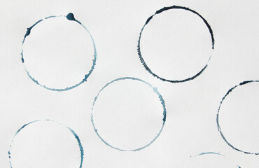 blue shapes of Wine circle and Coffee ring stains. Wine glass marks or coffee cup round stains and...