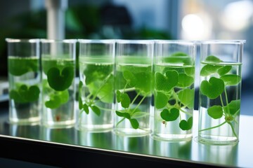 Centella asiatica for Biological experiment. Gotu kola leaves and in biological test tubes. Production of cosmetics
