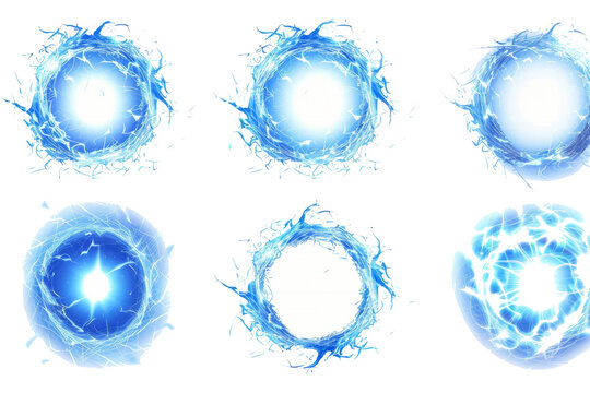 Realistic set of blue round sparking discharge