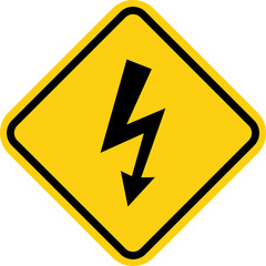 High voltage yellow triangle warning sign, symbol. Caution electric shock danger icon. Vector illustration.