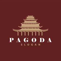 Buddhist culture building pagoda logo vector vintage design simple minimalist illustration