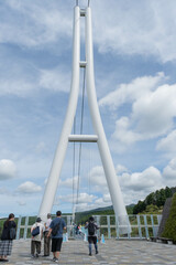 Japan's longest pedestrian foot suspension bridge. Mishima Skywalk in Mishima City, Shizuoka Prefecture, Japan