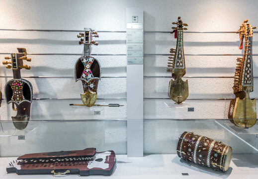 Isfahan, Iran - October 20, 2016: Exhibit of traditional instruments in The Isfahan Museum of Music
