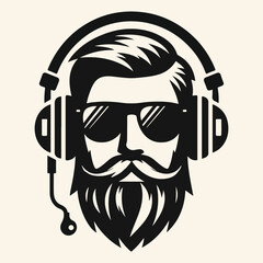 Bearded man with headphone