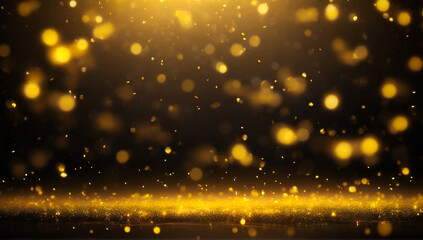 Naklejka premium background with yellowe bokeh, falling sparks, dust glitter, blur effect