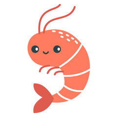 Flat vector illustration in children's Scandinavian style. Cute shrimp on white background . Vector illustration