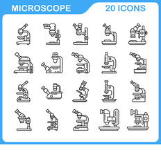 a set of icons containing various microscopes, line style