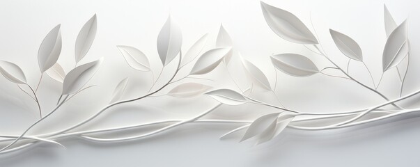 Abstract white background with outlines of leaves. Generative AI.
