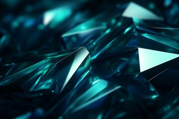Luxury banner featuring teal and blue crystal shapes with refractive textures. Modern and vibrant 3D rendering with empty space for text. Generative AI - obrazy, fototapety, plakaty