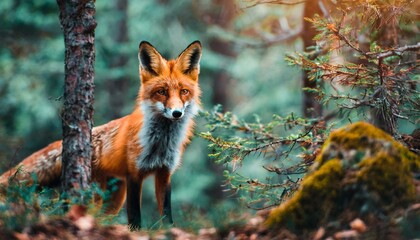 Red fox in the woods, forest, beautiful animal