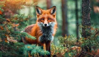 Red fox in the woods, forest, beautiful animal