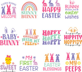 Easter bundle svg, Happy Easter, Cute rabbit, Easter Svg, Cute bunny ears, Bunny Svg, Easter Cut Files for Cricut.	

