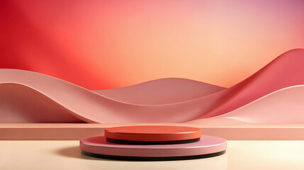 3d render of abstract minimal geometric forms. Pink podium for your design. Generative AI