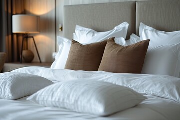 Fototapeta na wymiar Hotel bed in a modern hotel room