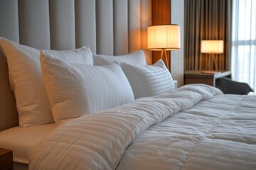 Hotel bed in a modern hotel room