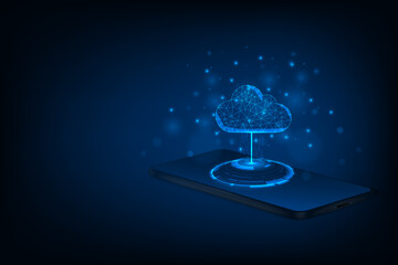 Fototapeta na wymiar Vector abstract futuristic cloud computing technology with smartphone. Template banner design.