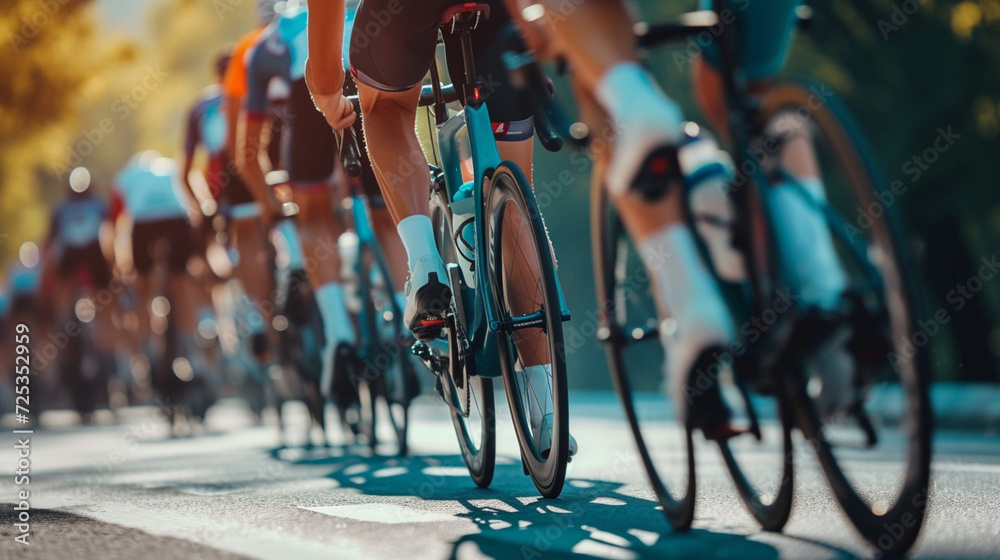 Canvas Prints Low angle group of cyclists racing tournament on the road cycling route. 