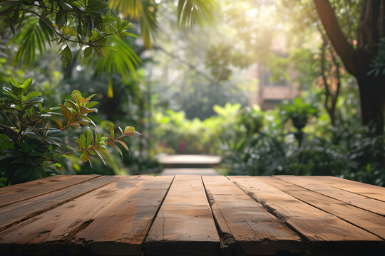Blurred Zoo Backdrop and Empty Wooden Table foreground