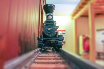 Calgary, AB, Canada. Jan 31, 2024. A vintage railway train engine toy.