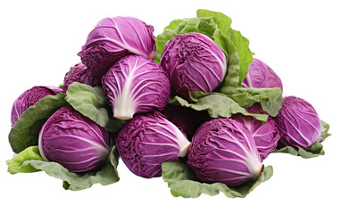 Group of Purple Cabbages With Green Leaves in a Field on Transparent Background