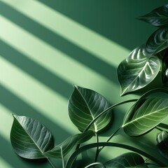 Abstract green background with outlines of leaves. Generative AI.