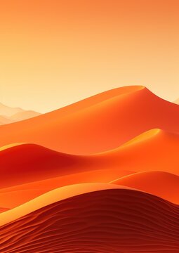 Abstract orange background with mountain outlines. Generative AI.