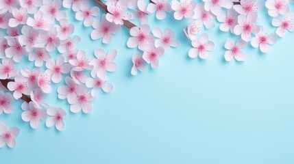 Serene Cherry Blossom Sprigs on a Calm Blue Backdrop - Generative AI