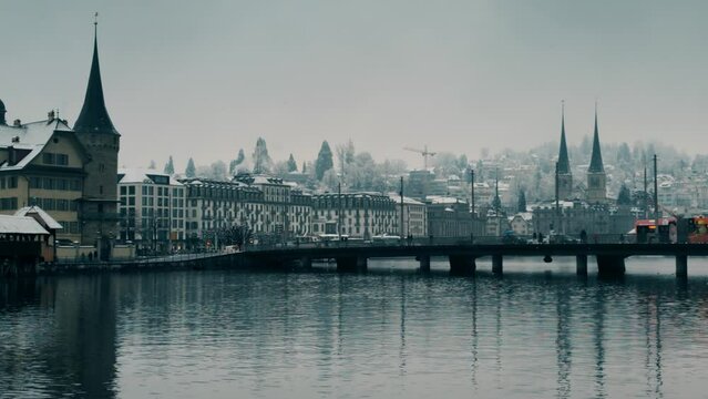 Luzern centre view on a snowy day Switzerland