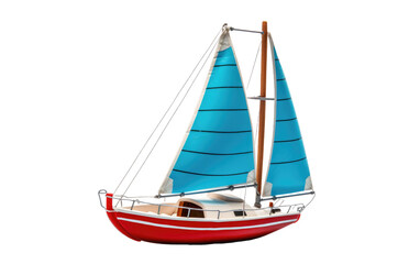 Small Red Boat With Green Sail on Transparent Background