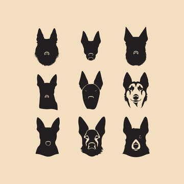 dog head silhouette set