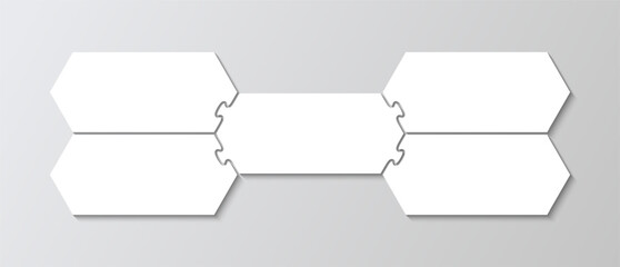Hexagon puzzle grid. Business presentation infographic. Business presentation for infographics. Jigsaw puzzle info graphic with 5 pieces, steps, parts of process diagram. Vector