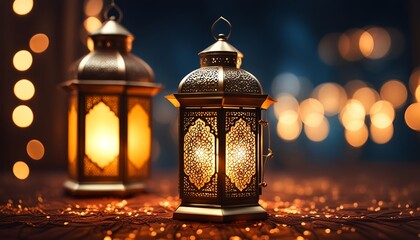 Ramadan holy month decoration with lantern background 3d rendering. Islamic background