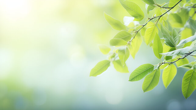 Green leaves background nature abstract for spring and summer season wallpaper, Close up view of nature green leaves on blurred greenery tree background, AI generated