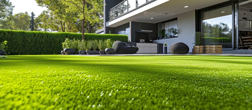 Exterior design with artificial turf as green background.