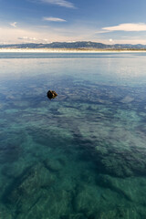 Blue and shallow lake, located in Cies Islands National Park, Vigo, Galicia, Spain.
