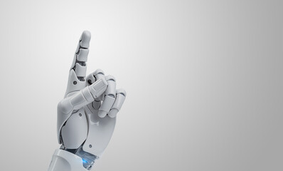 Robot hand or Cyborg hand finger pointing something against white background, technology of artificial intelligence.