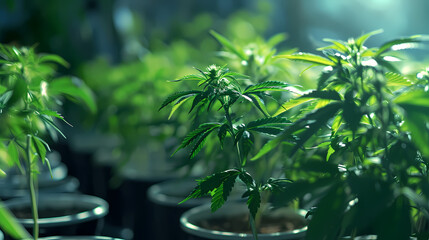 Obraz premium Cannabis plants in pots