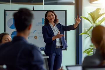 Dynamic Presentation by Enthusiastic Female Manager, Interactive Data Discussion